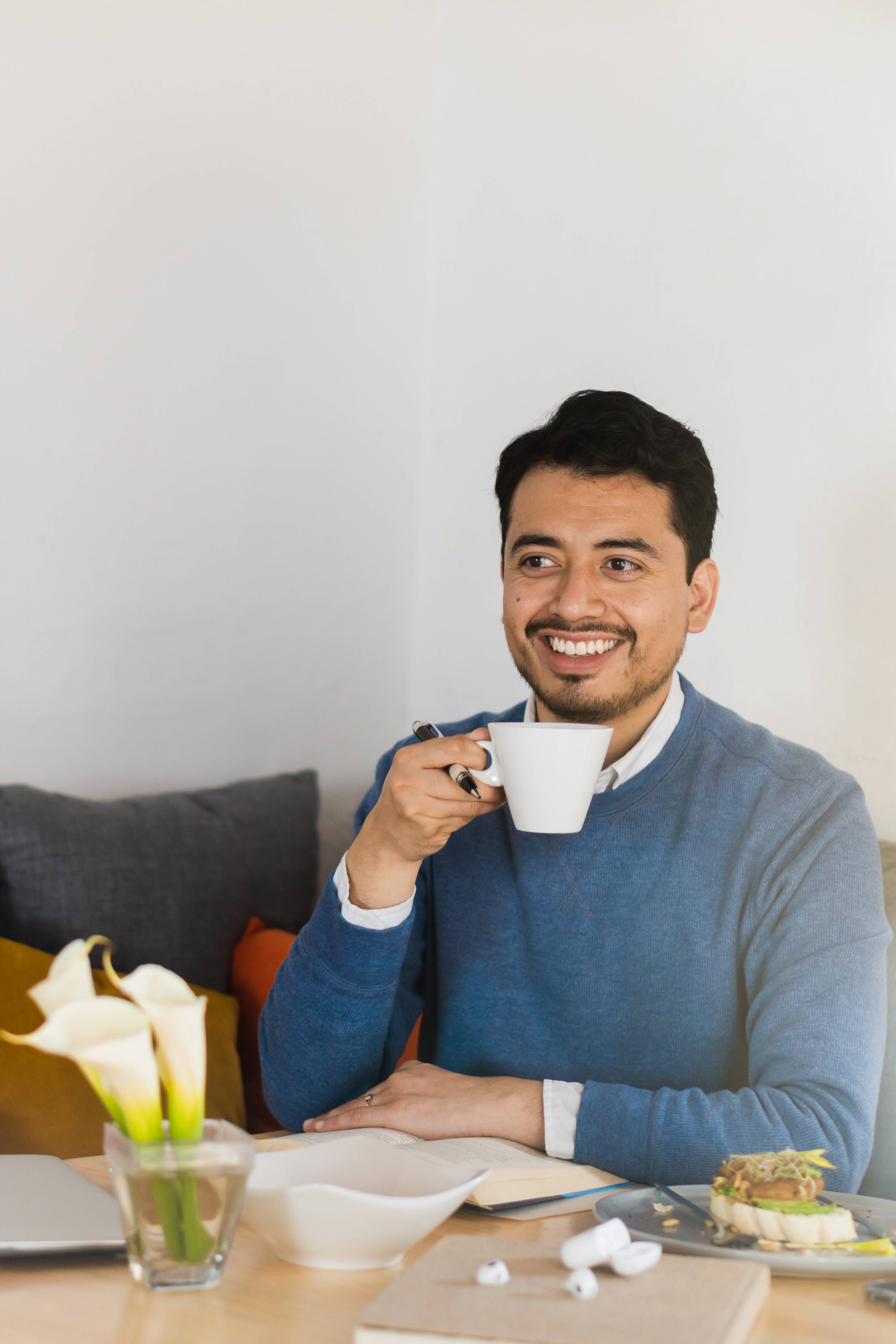 man drinking fresh tea